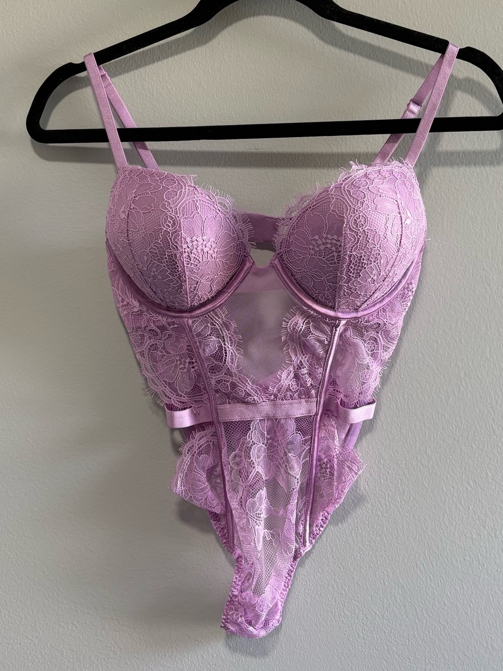Victoria’s Secret NWT Lilac Lace Corset Bodysuit Teddy Boned Padded S - Picture 2 of 10